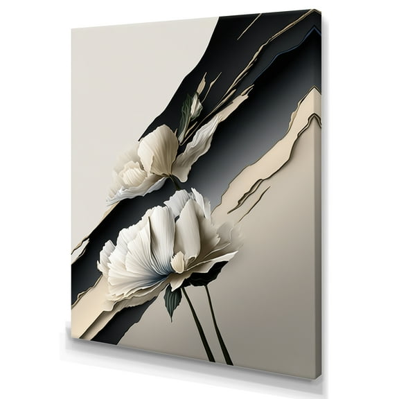 Designart Beige Peony Flowers Hyperrealistic I Canvas Wall Art