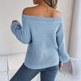 thumbnail image 4 of Women's Off The Shoulder Sweater Crochet Knit Long Sleeve Loose Pullover (Blue, L), 4 of 5