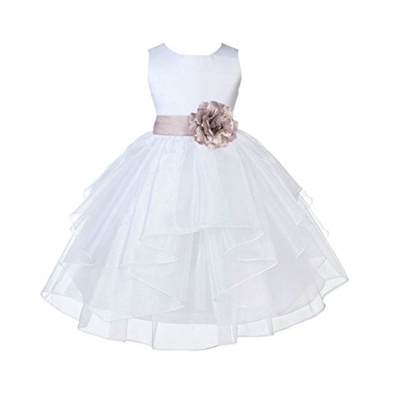 Ekidsbridal White Satin Shimmering Organza Formal Flower Girl Dresses Junior Bridesmaid Communion Baptism Holiday Toddler 4613S S