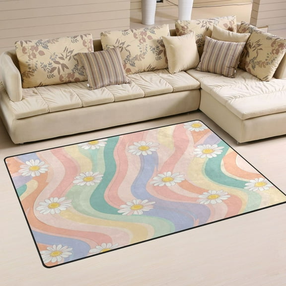 Carpet Mat with Memory Foam Ultra-Soft and Non-Slip Area Rug 31"x20" Pastel Rainbow Colors Pattern