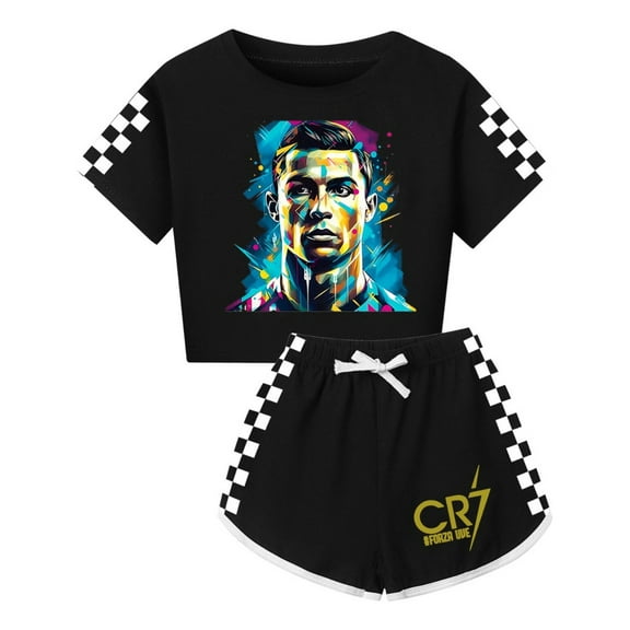 Kids CR7 Loungewear Set – Ronaldo-Inspired Shirt and Shorts for Girls