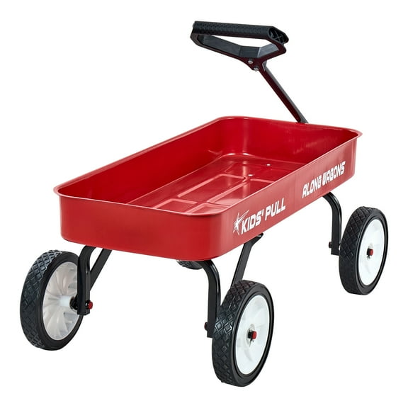 KFFKFF Pull-Along Wagon for Kids, 39-Inch Utility Cart, Holds Up to 176 lbs, All-Terrain Wagon with Handle, Ideal for Gardening, Beach Trips, Camping, and Kids' Activities, Red
