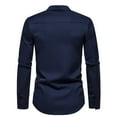 thumbnail image 4 of IROINNID On Sale Button Up Shirts for Men Stand Collar Button-down Embroidery Shirt Long Sleeve Shirt,Navy, 4 of 9