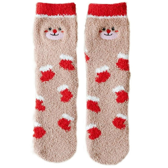 Christmas Crew Socks Thicken Cartoon Xmas Fuzzy Socks Holiday Socks for Women