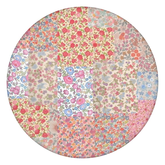 Pioneer Flower Floral Print Pattern Round Fitted Tablecloth with Elastic Edge,Dining Table Cover Waterproof,Outdoor Round Tablecloth for Camping,Dining,Indoor and Outdoor