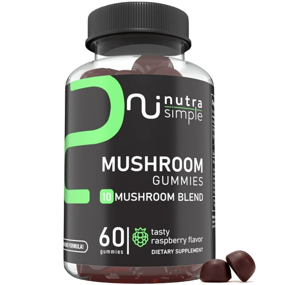 Mushroom Gummies, 10 Mushroom Complex Lions Mane, 10:1 extract, Brain Support Focus, Energy, Mood, Immune Support with Reishi, Chaga, Cordyceps, Turkey Tail Extract - 60 Gummies