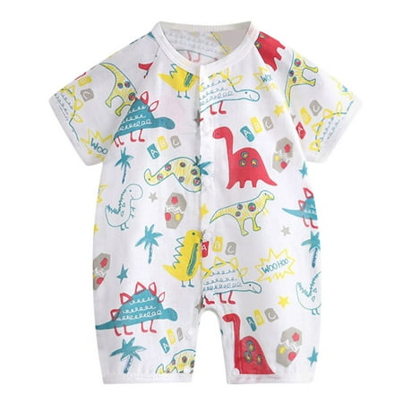 

Boys Bodysuits Summer Outfit Baby Girls Cotton Linen Button Cartoon Dinosaur Floral Kimono Romper Jumpsuit Short Sleeve Playsuit Clothes