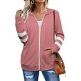 thumbnail image 4 of Lisingtool Womens Tops Women's New Seasonal Versatile Solid Color Cardigan Hooded Zipper Sweater Essentials Hoodie Pink, 4 of 8