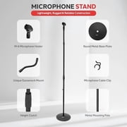 PylePro Universal Compact Base Microphone Stand with Adjustable & Pivotable Gooseneck - 60 Height - Glossy Black - Metal, Plastic - Black