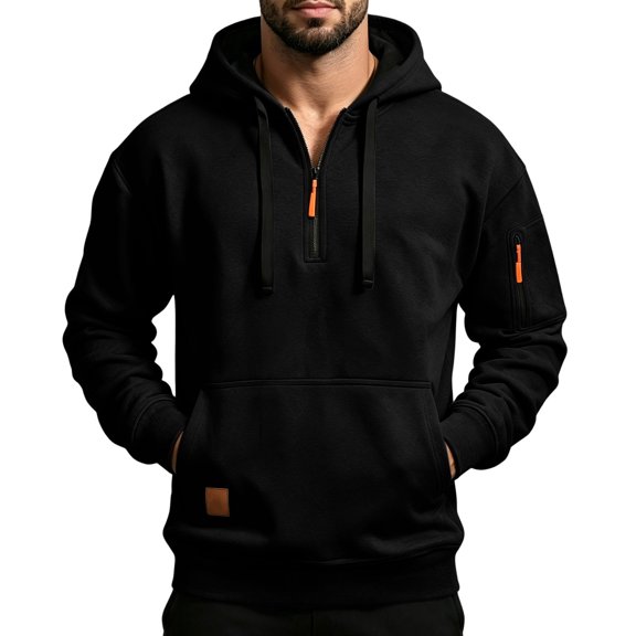 gbyLJF Men's Quarter Zip Drawstring Hoodies Long Sleeve Fleece Pullovers Fall Sweatshirt Running Hiking Clothes