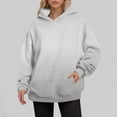 thumbnail image 2 of Ediodpoh Women's Autumn and Winter Solid Color Thin Style Plus Size Pocket Long Sleeved Hooded Sweatshirt Pullover Sweatshirt Womens Hoodies Light Gray XL, 2 of 9