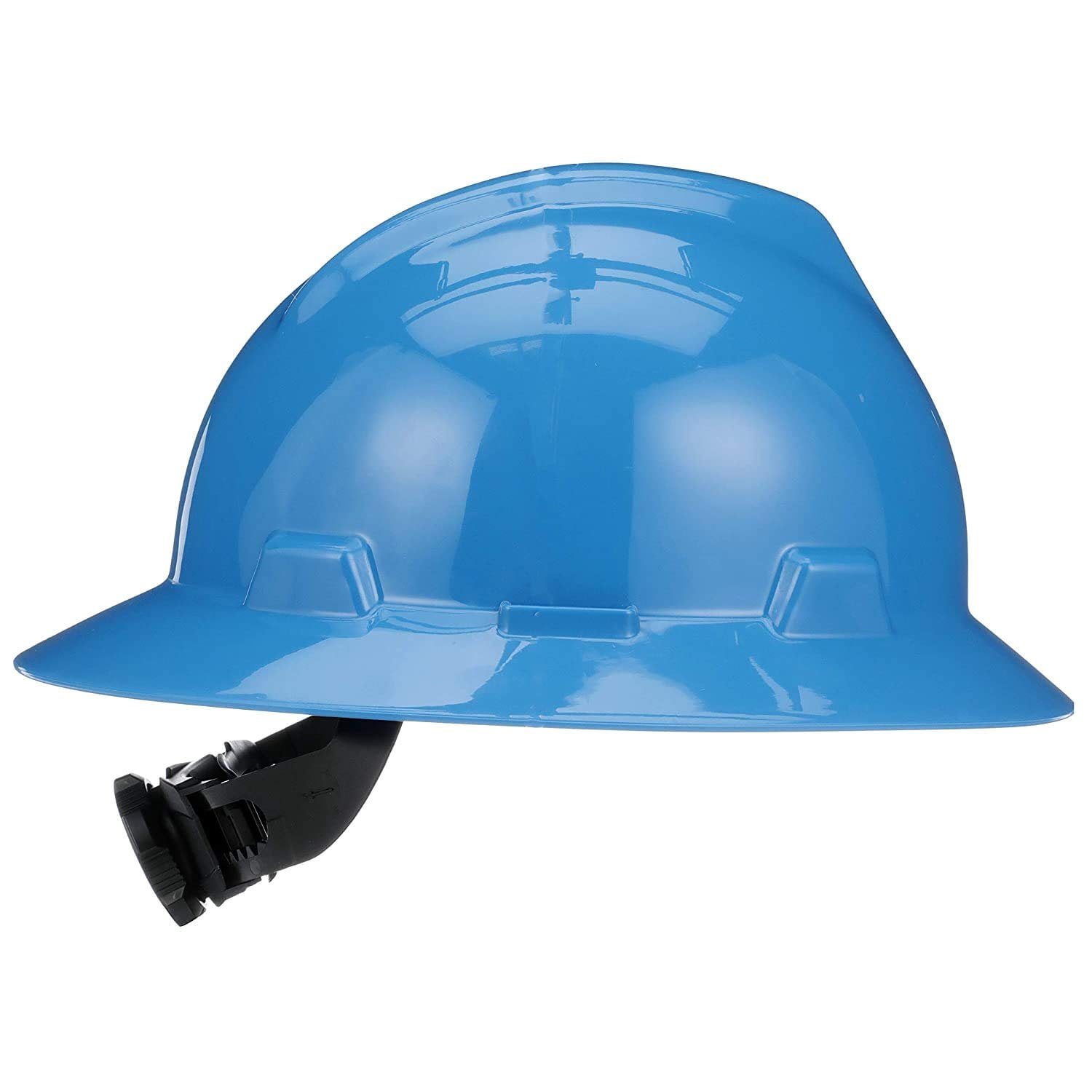 MSA 475368 V-Gard Full-Brim Hard Hat With Fas-Trac III Ratchet Suspension  Polyethylene Shell, Superior Impact Protection, Self Adjusting Crown-Straps - Standard Size in Blue
