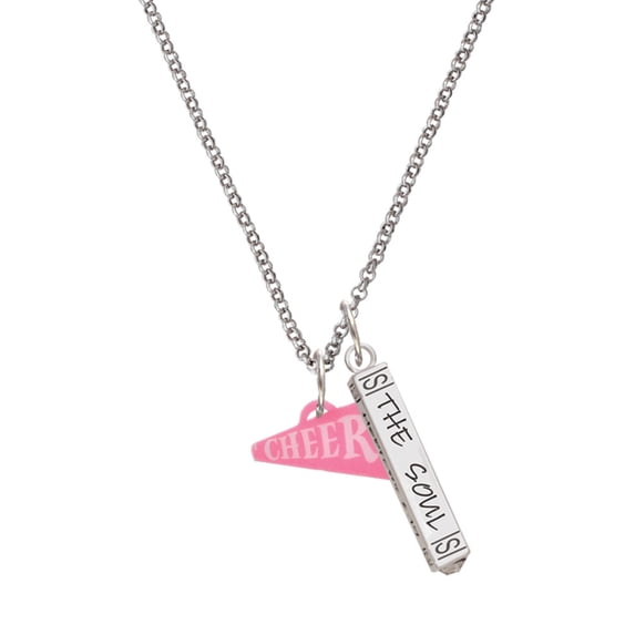 Delight Jewelry Acrylic 3/4" Hot Pink Cheer Megaphone Silvertone Hope Anchors the Soul Bar Charm Necklace, 23"