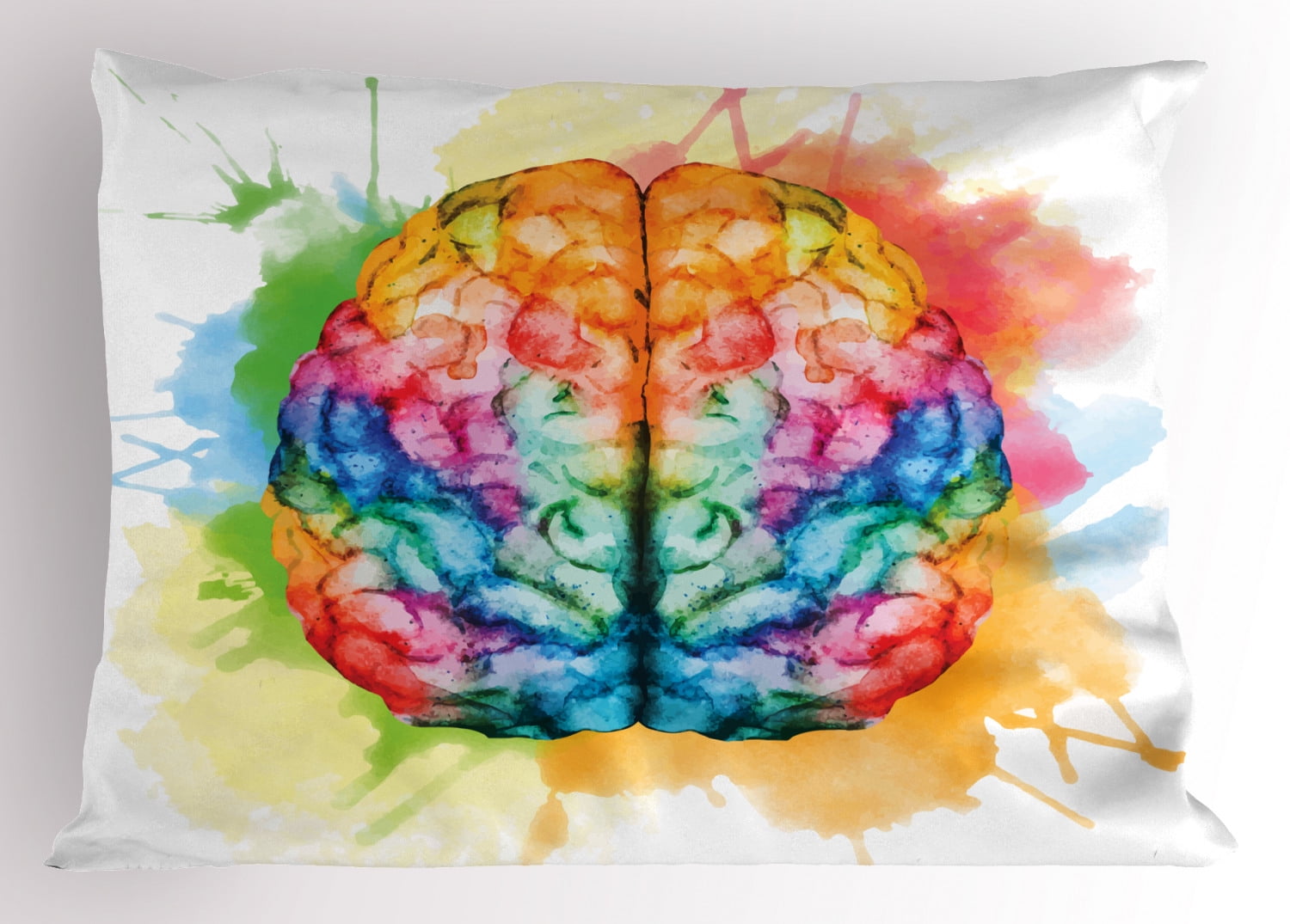 Watercolor Pillow Sham Vibrant Colorful Human Brain Body Neurology