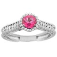 thumbnail image 2 of 14K White Gold Natural Pink Topaz Round 5mm Engagement Ring 2-piece Set Diamond Accents, size 7, 2 of 4