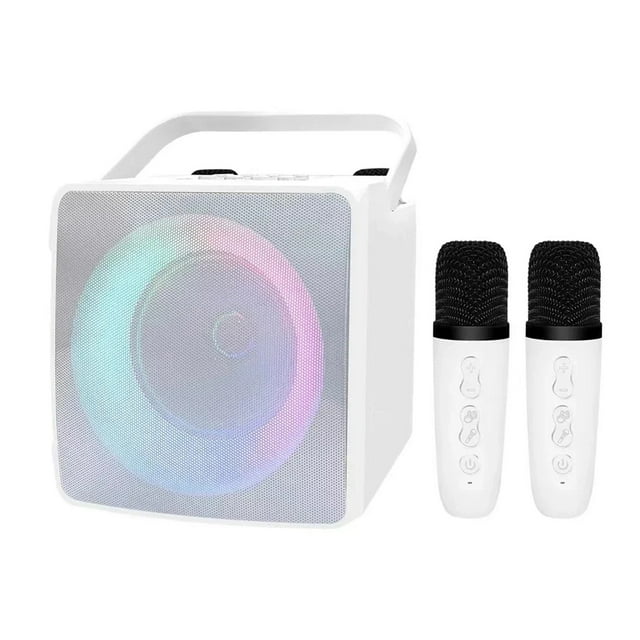 Machine à Microphone Double avec Lumière LED RGB Haut-Parleur Compatible Bluetooth 10W Lecteur HIFI avec 2 Microphones Sans Fil, Clair et Fiable
