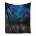 thumbnail image 1 of Galaxy Soft Flannel Fleece Throw Blanket, Outer Space View from Rustic Wooden Deck Blue Nebula Star Night, Cozy Plush for Indoor and Outdoor Use, 50" x 60", Purple Blue Brown, by Ambesonne, 1 of 6