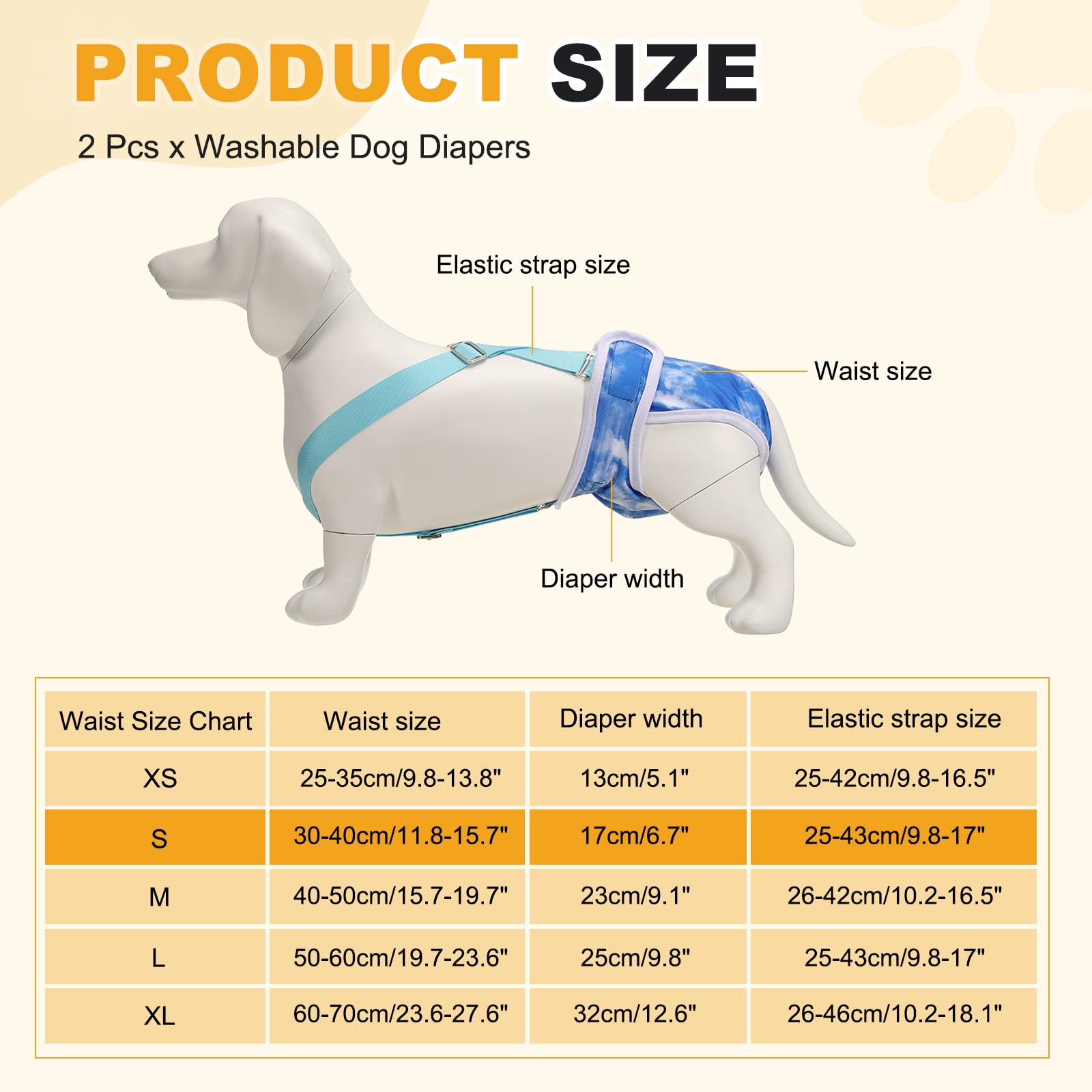 Washable Female Dog Diapers with Suspender, Reusable Dog Diapers Absorbent Leakproof(Tie-Dye Dark Blue/Tie-Dye Dark Pink S, 2Pcs), Intended for Female in Heat Cycle