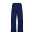 thumbnail image 6 of Kinrui Cotton Linen Capri Pants for Women Wide Leg Capris Pant Summer Boho Dressy Casual Elastic Waist Beach Trousers with Pockets Navy S, 6 of 7