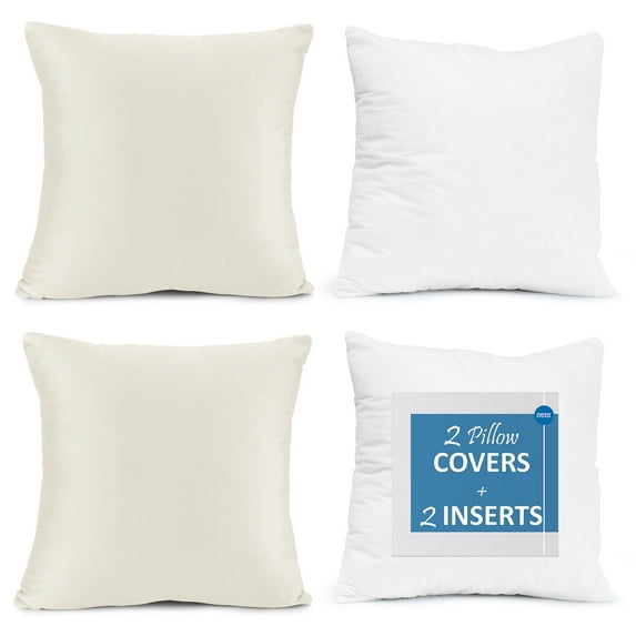 Nestl Plush 2 Pack Solid Decorative Microfiber Square Throw Pillow Cover with Throw Pillow Insert for Couch, Off White, 20" x 20"