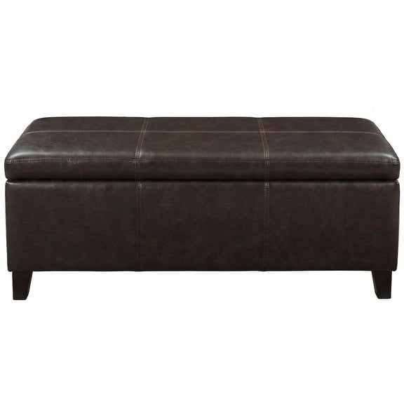S-HOME Versatile 50.25 Inch Wide Ottoman Bench With Child Safety Hinge In Brown PU Leather For Storage And Seating