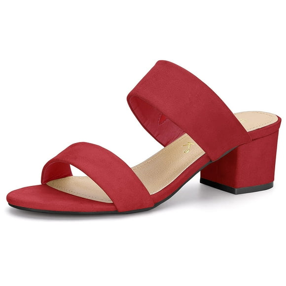 BLISSFUL STEP Women's Block Heel Dual Straps Slide Sandals Red (Size 7.5)