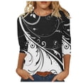 thumbnail image 1 of Pompotops T-shirt de Mode pour Femme Mi-Long Manches 3/4 Blouse Col Rond Hauts Décontractés Liquidation, 1 of 5