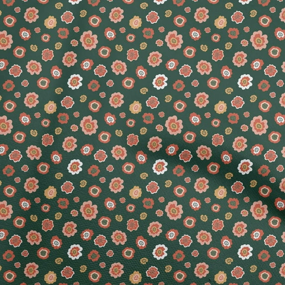oneOone Cotton Silk Dark Green Fabric Asian Retro Floral Sewing Fabric By The Yard Printed Diy Clothing Sewing Supplies 42 Inch Wide