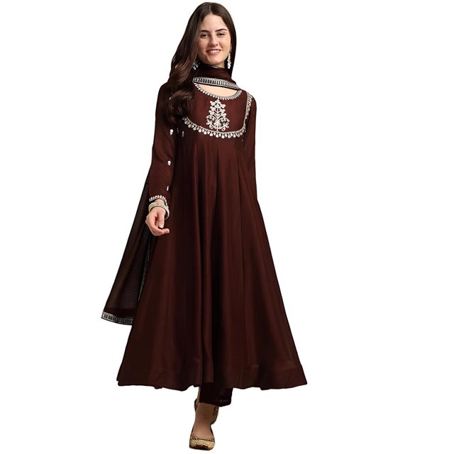 MOKOSH Women's Silk Anarkali & Pant with Dupatta Set - Indian Ethnic Traditional Wear Anarkali Kurta Set