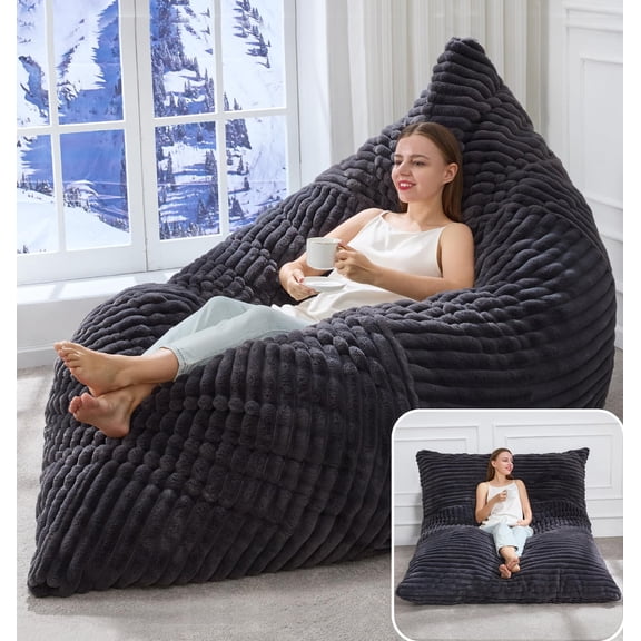 3 in 1 Bean Bag Chair Giant Bean Bag Chairs Convertible Bean Bag Floor Cushion with Machine Washable Cover, Beanbag Chairs for Adult (Dark Grey)