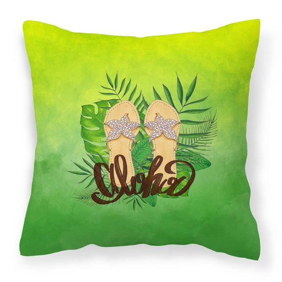 Carolines Treasures BB7449PW1414 Aloha Flip Flops Fabric Decorative Pillow 14Hx14W multicolor