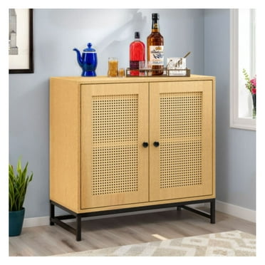 JTAOT Sideboard Buffet Storage Accent Cabinet Modern Kitchen Table Woven Wicker Doors