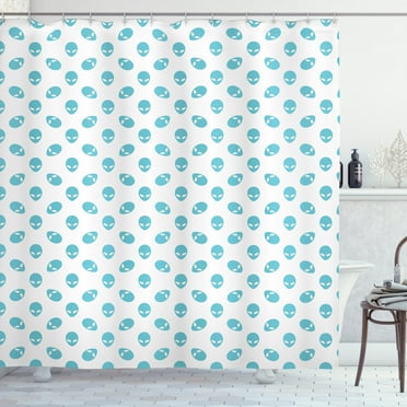 Ambesonne Alien Shower Curtain, Space Visitors Portrait, 69"Wx70"L, Blue White