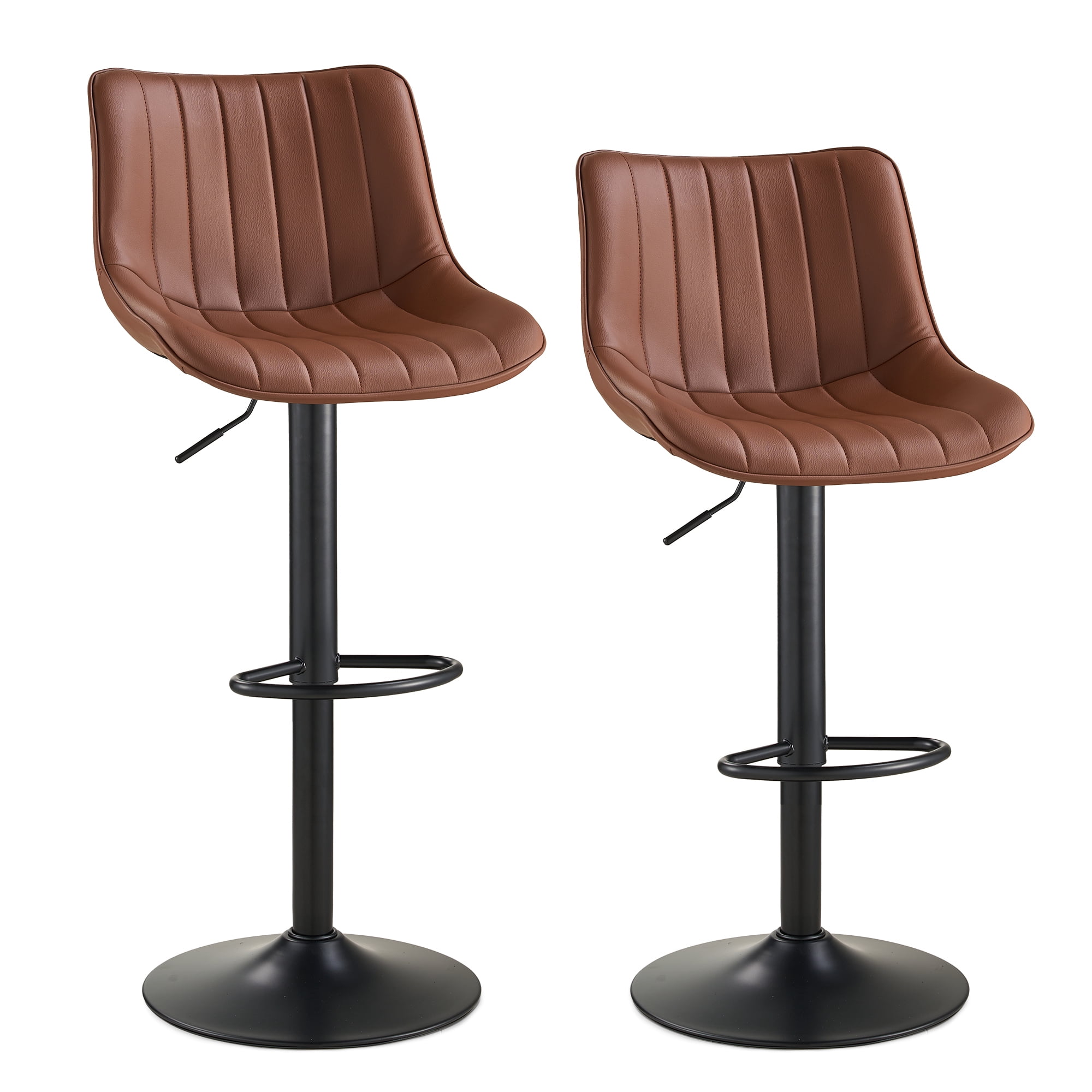 AUNEKIV Bar Stools Set of 2, Swivel Counter Height Bar Stools, Adjustable PU Leather Bar Chairs with Back and Footrest, Modern Armless Counter Stools, Island Chairs for Bar Kitchen, Brown