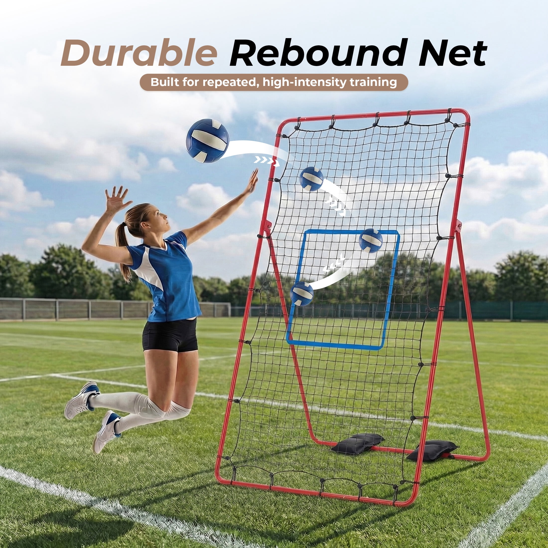 EDX Volleyball Rebounder Net with Travel Bag, Adjustable Angle Training Equipment for Solo Practice & Team Drills, Red