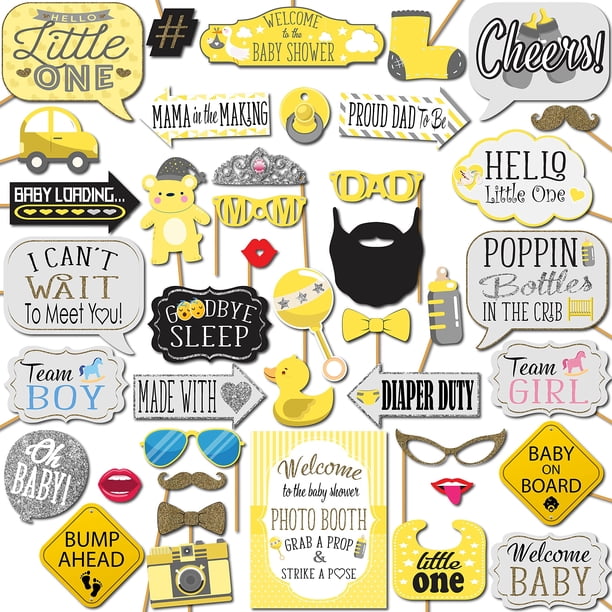 Accesorios para fotomatón de baby shower, kit de 41 piezas con letrero de 8 x 10 pulgadas, 60 almohadillas adhesivas, 45 varillas, decoraciones para baby shower, unisex, género neutro