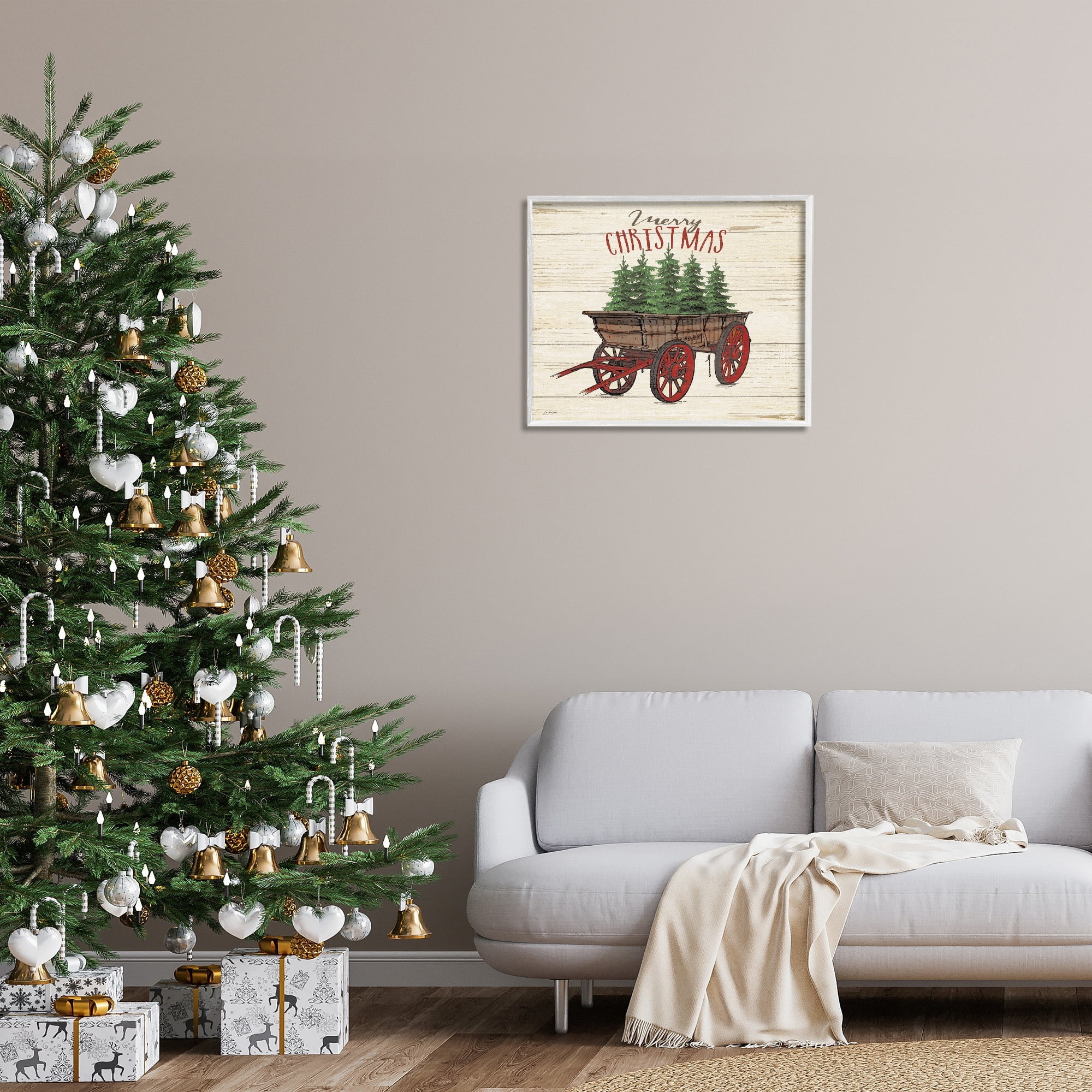Stupell Industries Merry Christmas Tree Wagon , 24 x 30,Design by Jo Moulton