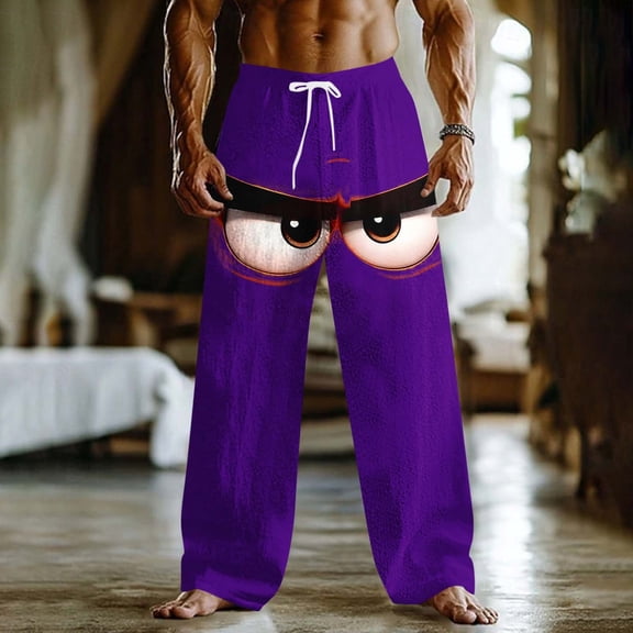 BRGZLK Men's Baggy Pant Funny Meme Elastic Waist Drawstring Beach Pants with Pocket Novelty Graphic Vacation Wide Leg Trouser
