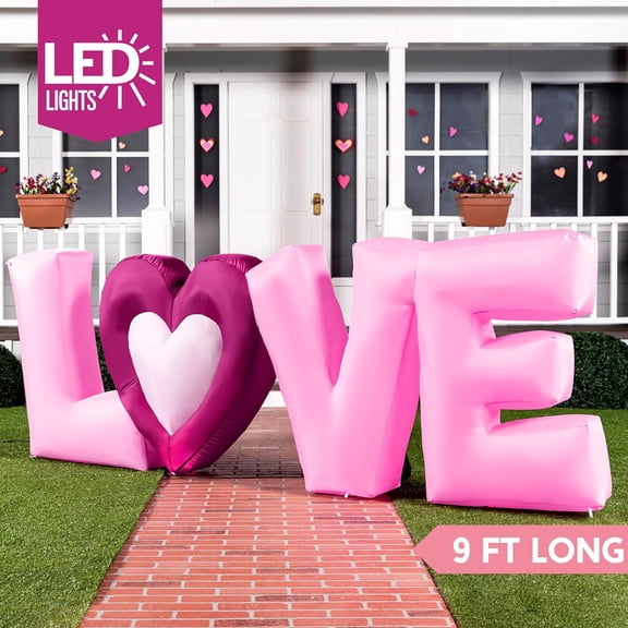 9 FT Long Valentine Inflatable Love Letters with Built-in LED Lights, Blow up Valentine Holiday Decor for Wedding Proposal Outdoor Indoor Yard Party Supplies
