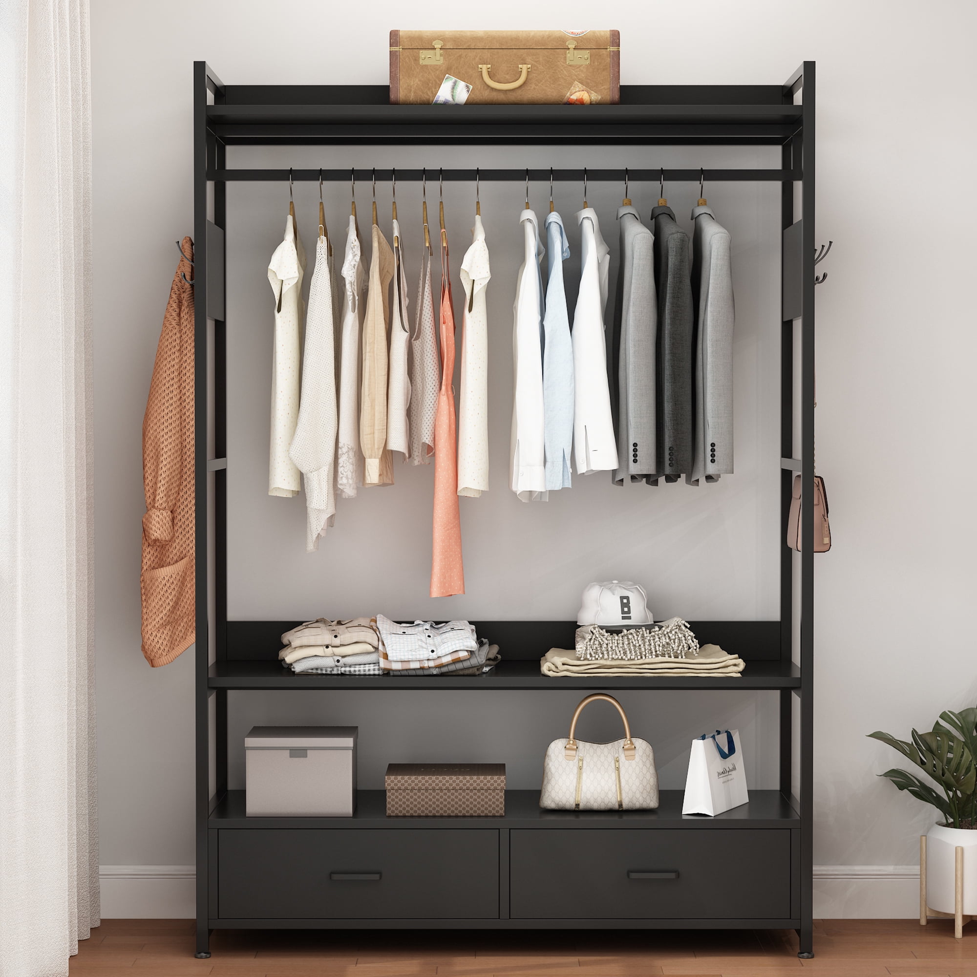 Zimtown Heavy Duty Freestanding Closet Organizer with Clothes Hanging