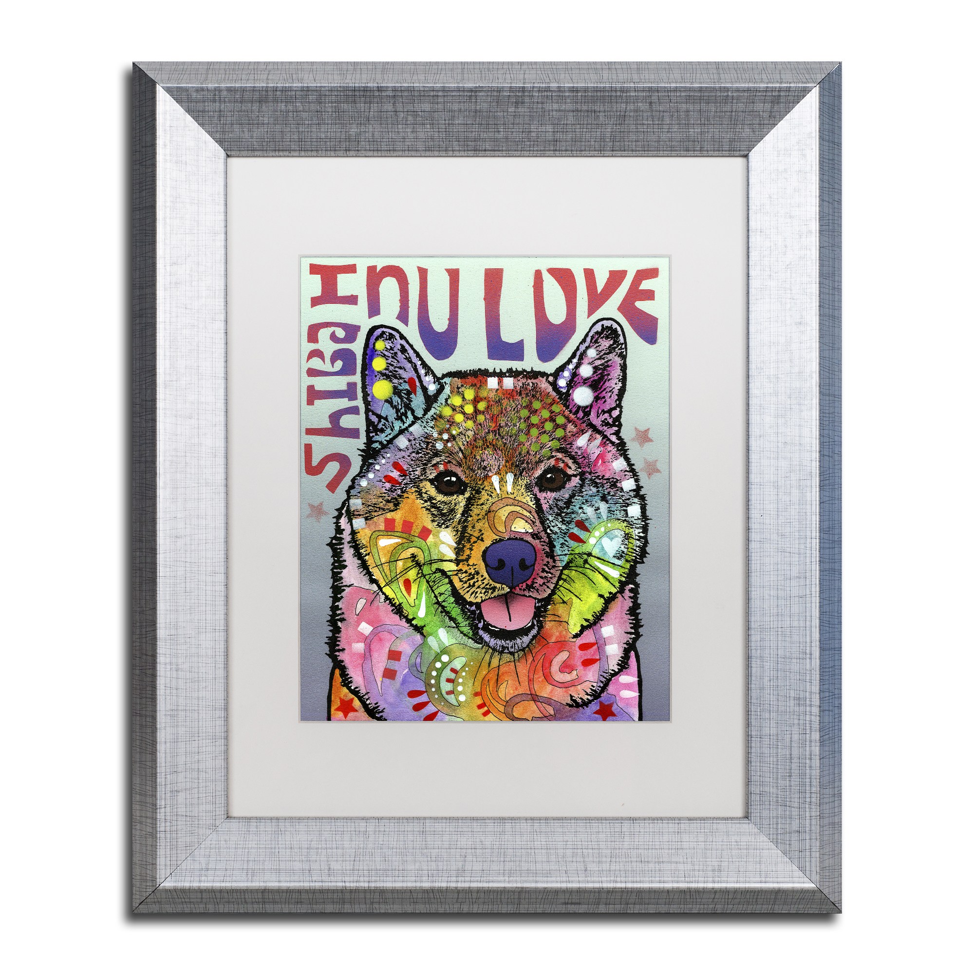 Trademark Fine Art 'Shiba Inu Luv' Canvas Art by Dean Russo, White Matte, Silver Frame
