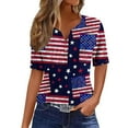 thumbnail image 2 of Lilgiuy Womens 4th of July Tops V Neck Buttons Trendy Shirts Short Sleeve Dressy Blouses 2024 American Flag Star Print Shirts Clothes(Navy,S), 2 of 5