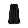 thumbnail image 2 of Stephy Women's Fashion Casual Cotton and Linen Wide Leg Pants Solid Color Large Size Loose Elastic Waist Cropped Pants, Black, L, 2 of 3