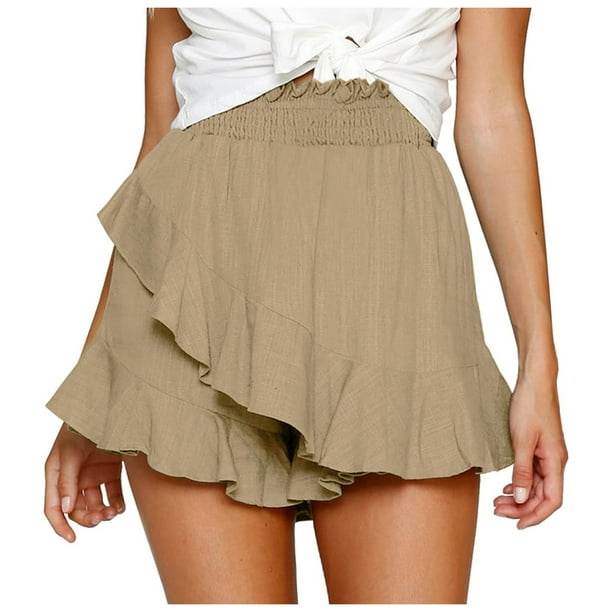 Falda skate para mujer. Mini shorts de playa cruzados. Shorts de lino con volantes y cintura alta, cintura elástica para looks informales, para ir a nadar o para llevar con ropa urbana. Combínalos