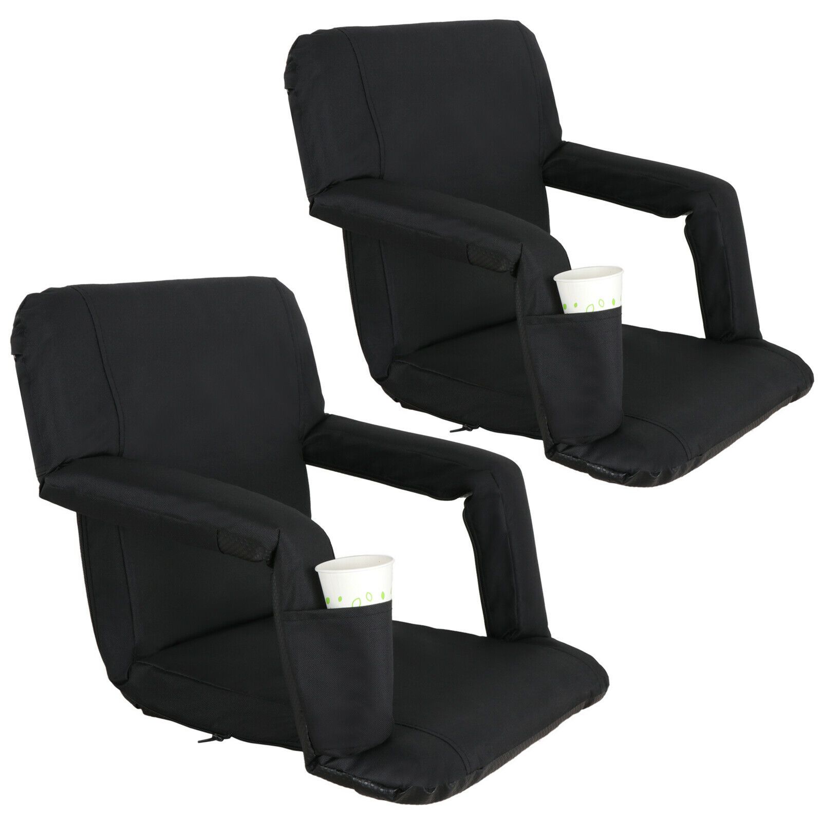 2 PCS Black Seat Bleacher Chair Cushion 5 Reclining Positions