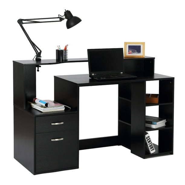 55" MultiLevel Modern Design Home Office Desk With Shelves And