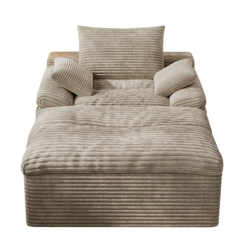 Leumius Oversized Chaise Lounge Chair Indoor,Corduroy Upholstered Sofa Bed with Deep Seat,Cozy Lounge Chair Sleeper Sofa for Living Room,Bedroom,No Assembly Required,Camel