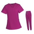 thumbnail image 4 of Conjunto de uniforme médico para mujer y hombre, con cuello en V elástico, pantalón de chándal, para esteticista XXL, 4 of 8