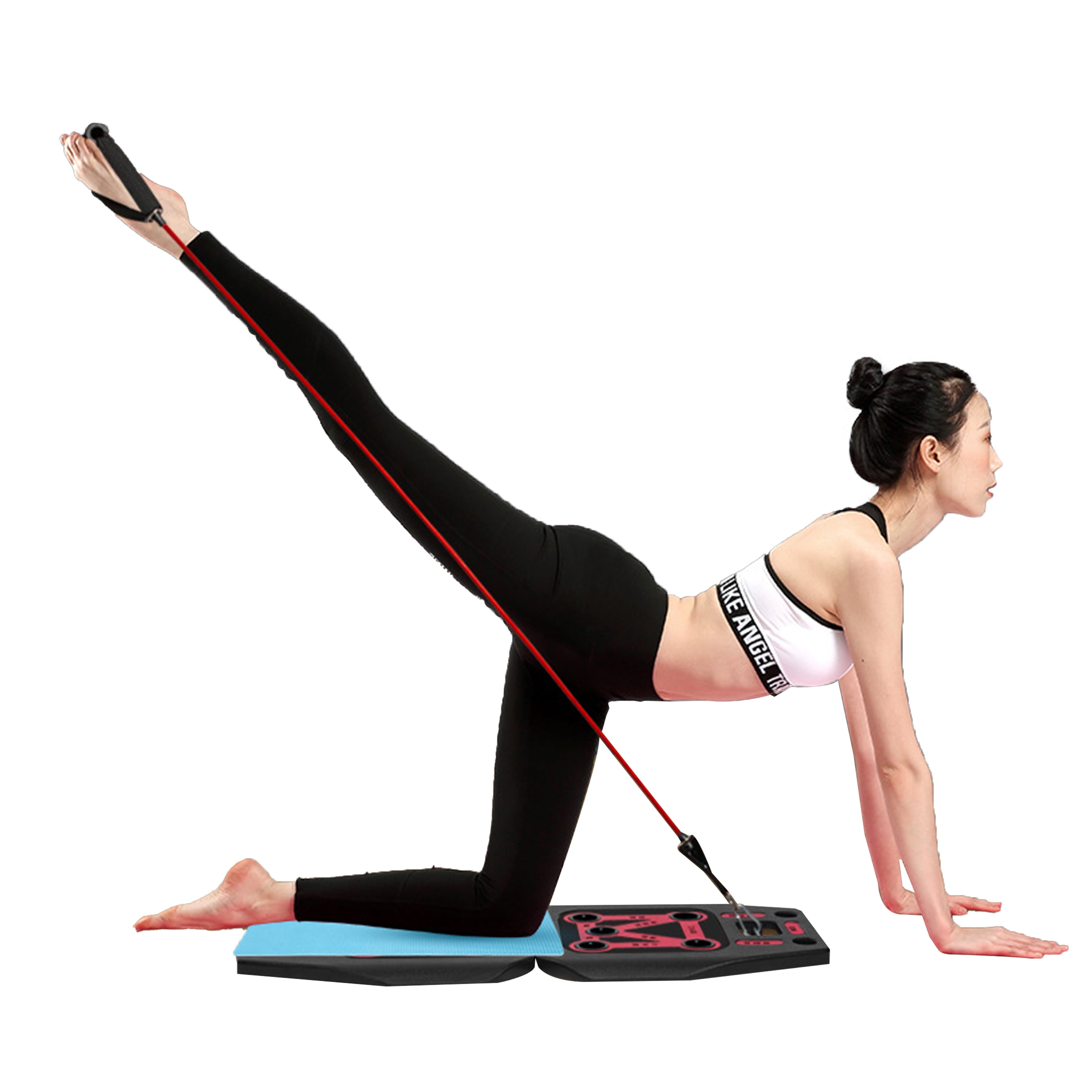 9 in 1 Push Up Rack Board System Fitness Workout Train Gym Exercise with 2 Resistance Bands and 2 Pilate Bars