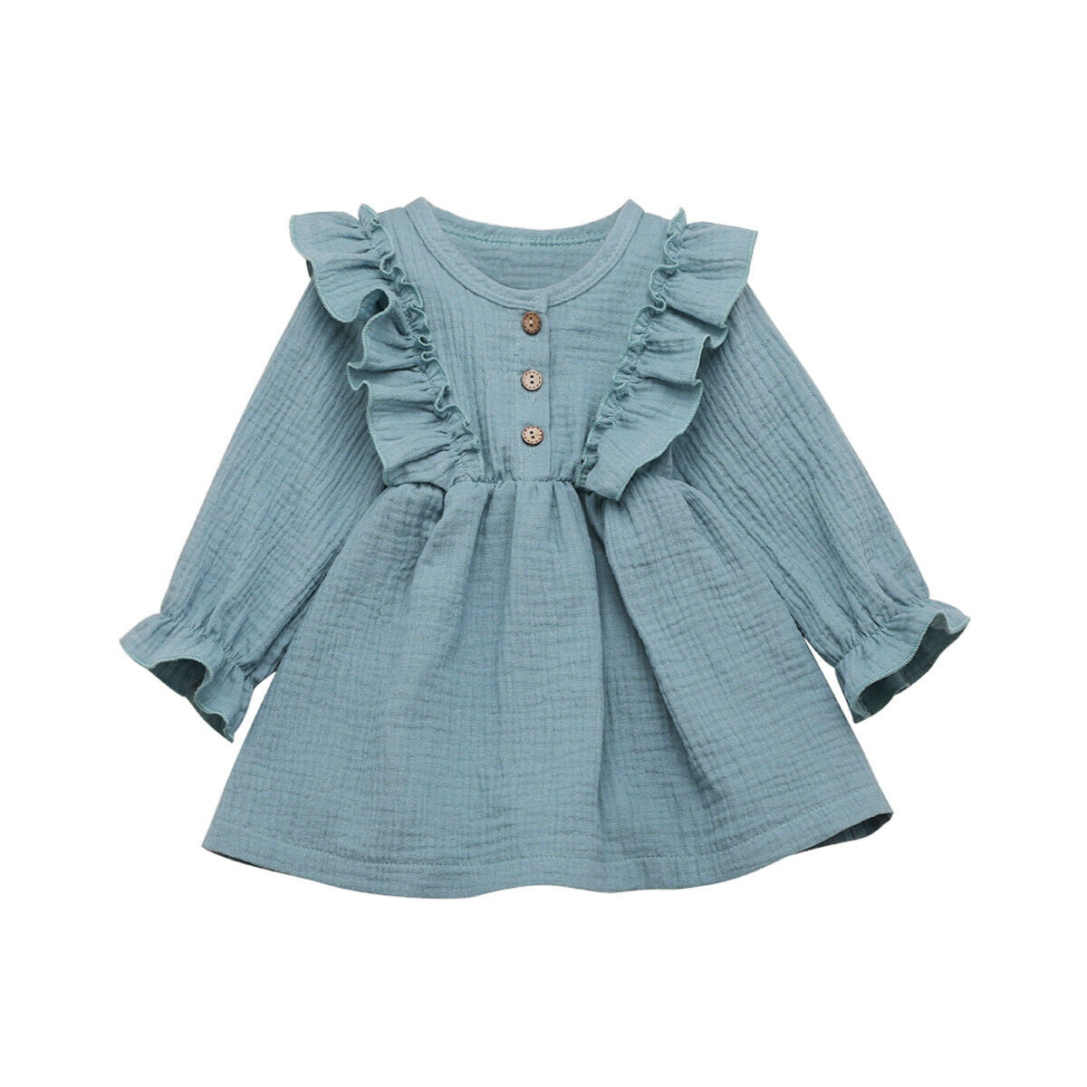YOUNGER STAR Toddler Baby Girl Cotton Linen Long Sleeve Ruffle Dress Kids Fall Dresses Clothes 